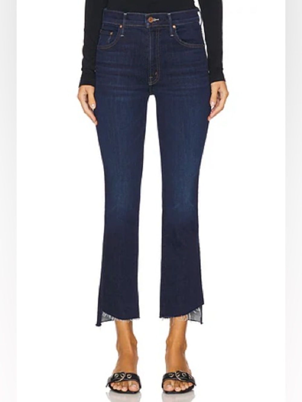MOTHER Insider Crop Step Fray Dark Indigo Cropped Ankle Jeans 30